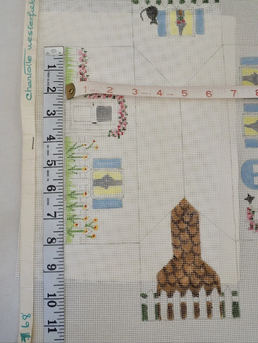 Charlotte Westerfield Vintage Hand Paint Needlepoint Canvas 3D House Brick Cover